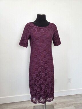 Sign Here Purple Floral Lace Midi Dress Formal Church Office Workwear Small
